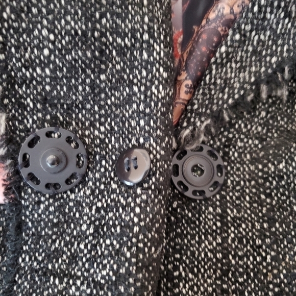 Marc Aurel Black Tweed Blazer Raw Hem Flap patch pocket Office Hidden Snap wool‎ - Picture 9 of 12